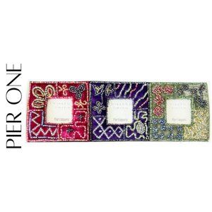 PIER ONE Set of 3 Velvet Beaded Mini Frames, NIB!